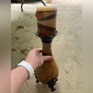 Elegant Brown and Tan Candle Holder with Candle